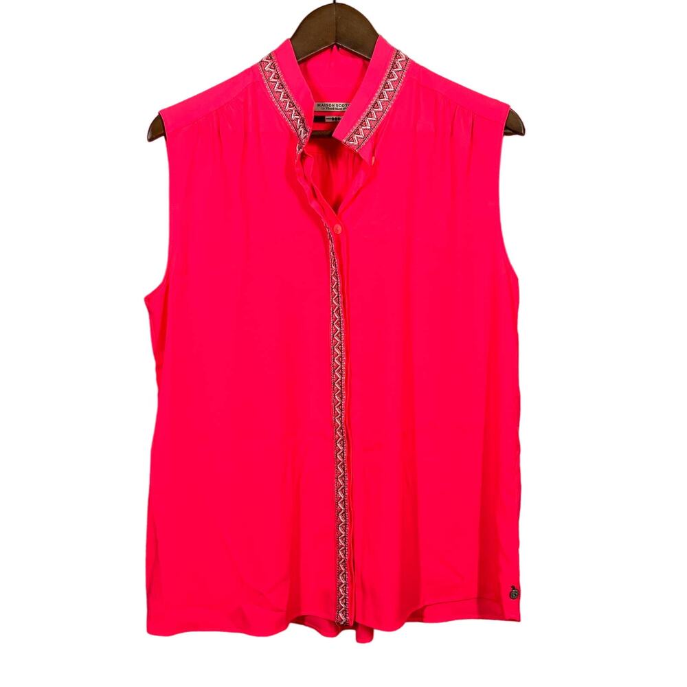 Maison Scotch Blouse Beaded Neckline Neon Sleeveless Casual - 3